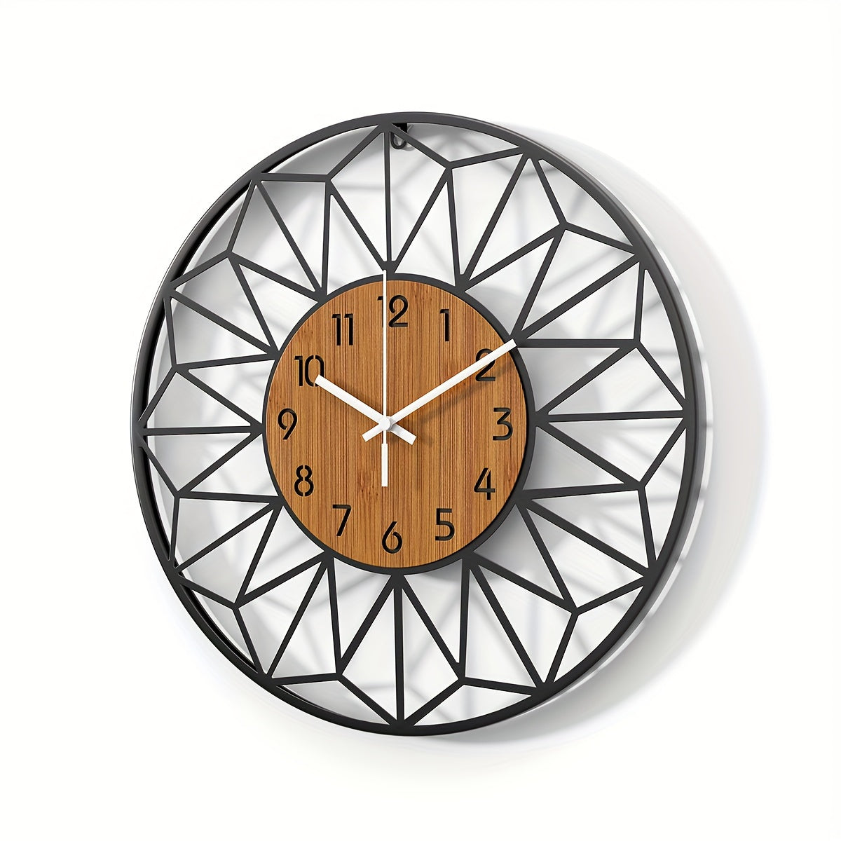 Stille Metalen Wandklok met Houtkorrelontwerp – Verkrijgbaar in 12/14/16 Inch voor Woonkamer en Slaapkamer