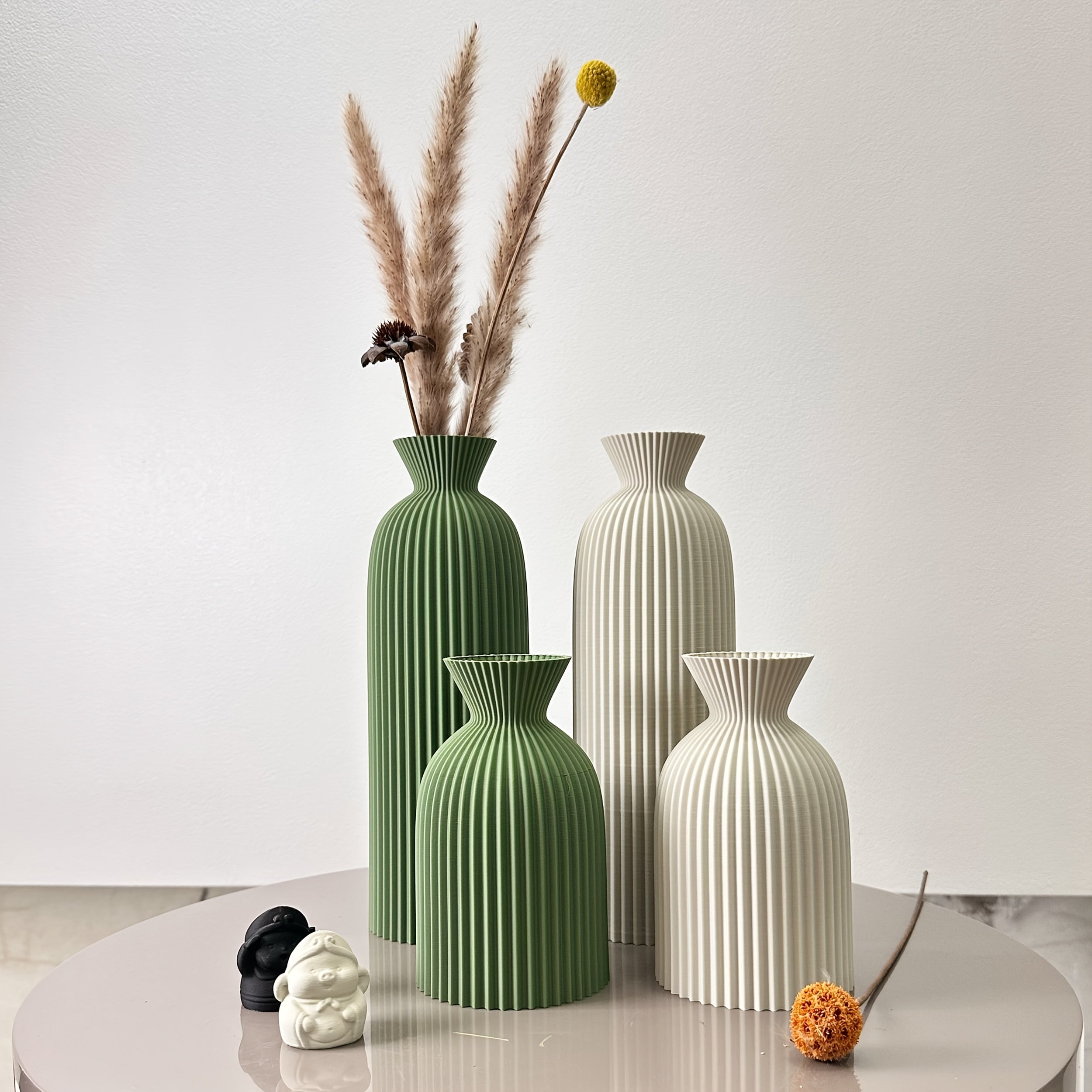 Set van 2 Bohemian Wavy Vazen voor Droge Bloemen – Kunststof Cilinder Vazen voor Thuis en Kantoor