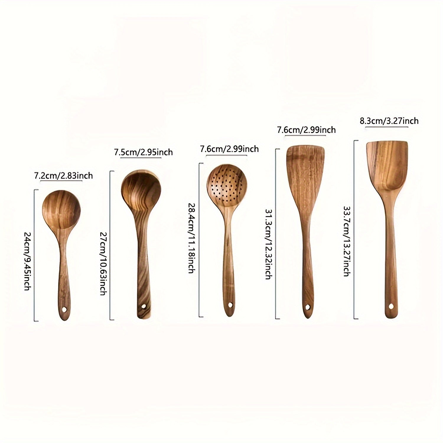 5-delige Houten Keukengerei Set voor Anti-aanbakpannen – Natuurlijke Lepels en Spurtles