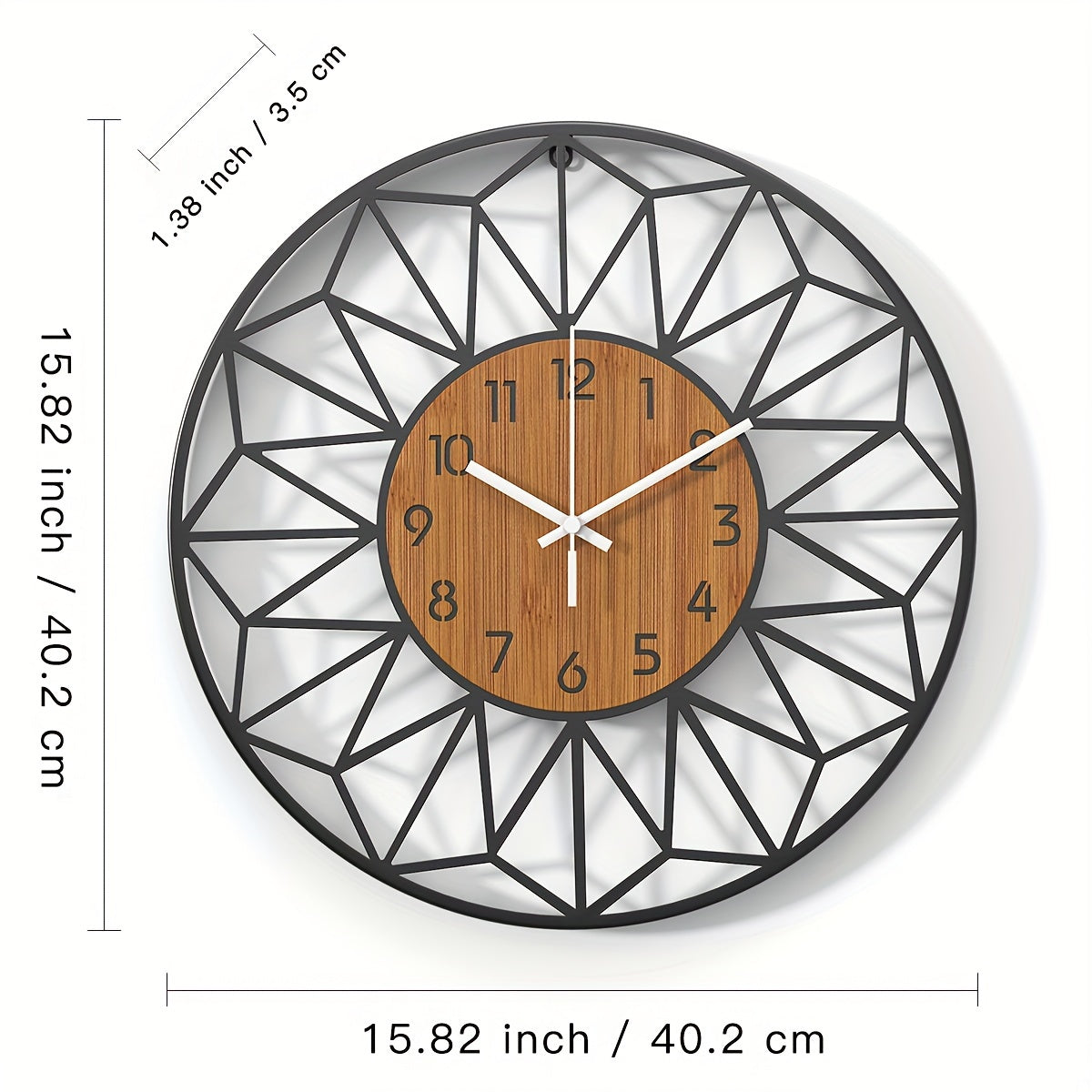 Stille Metalen Wandklok met Houtkorrelontwerp – Verkrijgbaar in 12/14/16 Inch voor Woonkamer en Slaapkamer