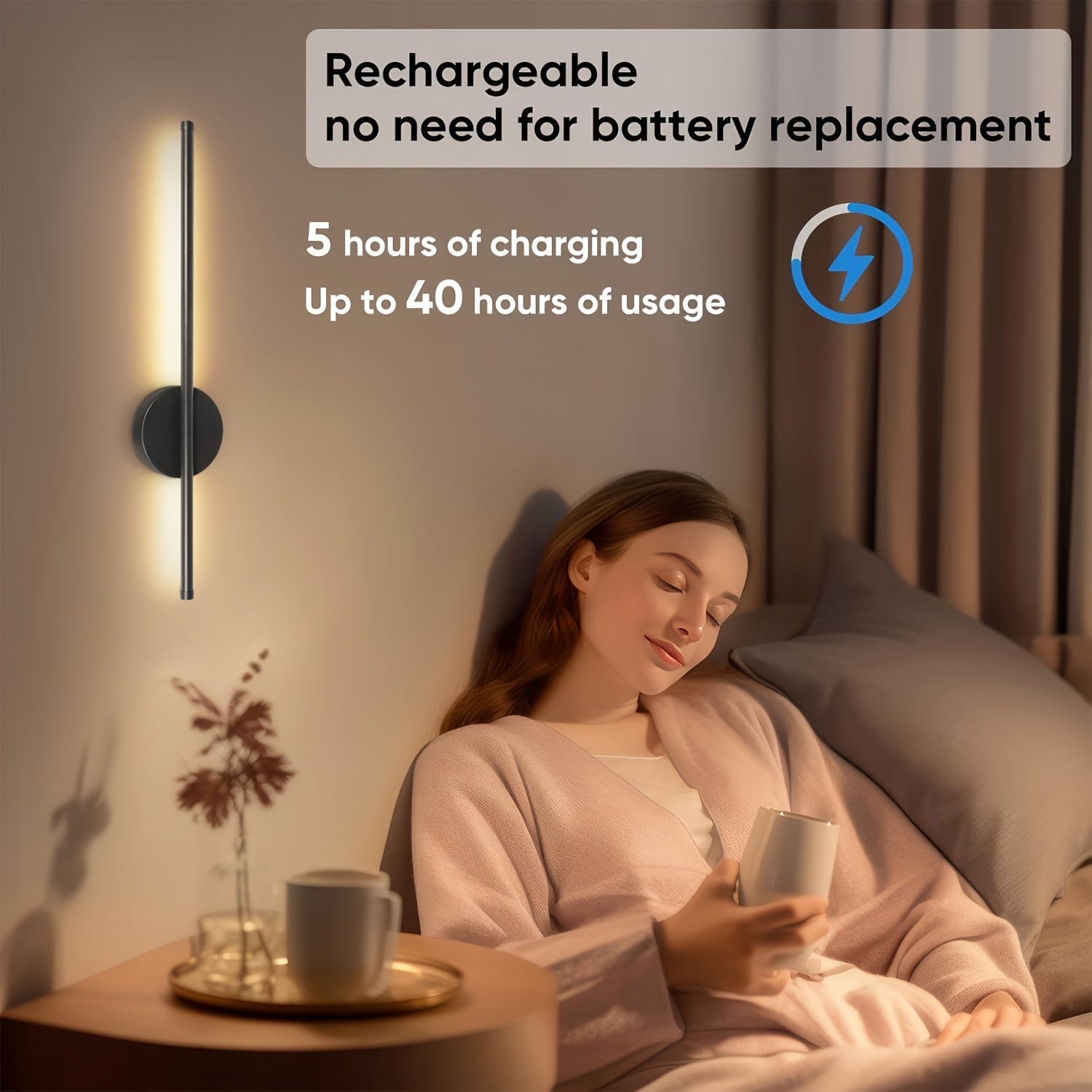 Moderne Wandlamp Zwart met Afstandsbediening en Dimbaar 3-Kleuren Licht – Draadloze Muurlamp voor Binnengebruik