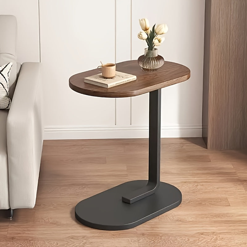 Moderne C-vormige Randtafel van Walnoot - Duurzaam en Compact Ontwerp voor Woonkamers en Slaapkamers