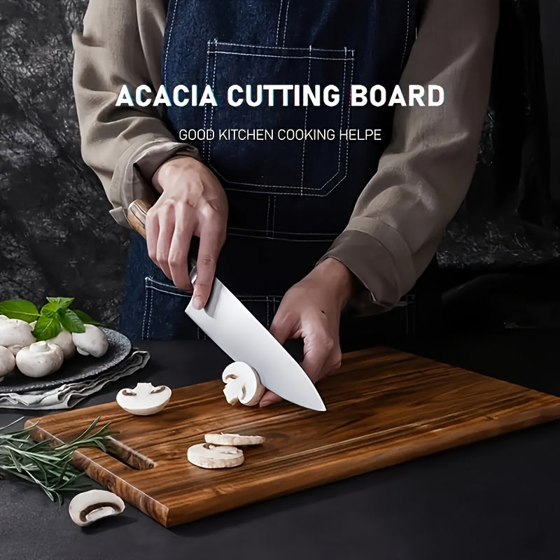 Houten Snijplank van Acaciahout – Voedselveilig Keukenaccessoire met Handvatten voor Vlees, Kaas en Groenten, 40 x 30 cm