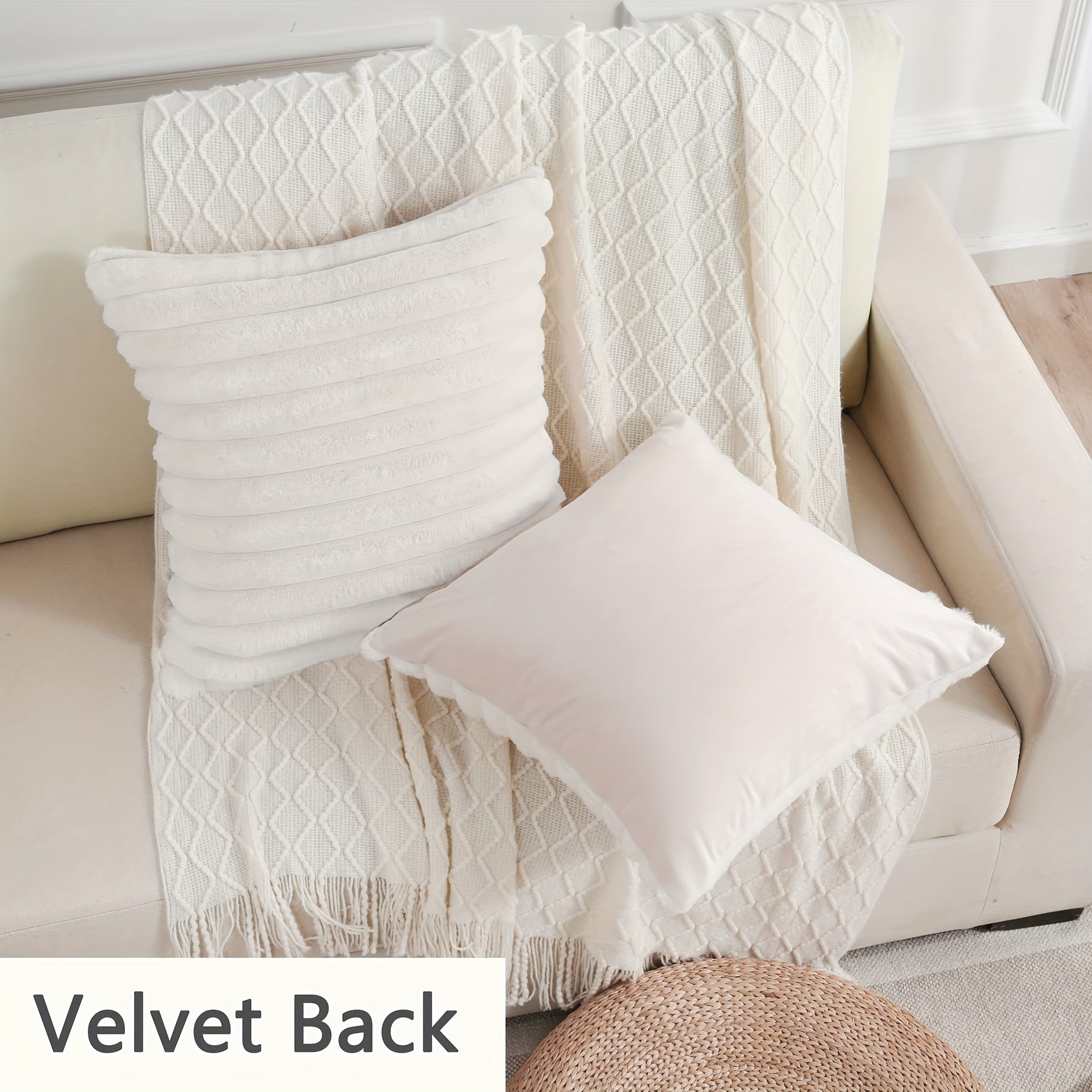 Set van 2 Zachte Decoratieve Kussenhoezen met Gestreept Design – Crème Wit Polyester