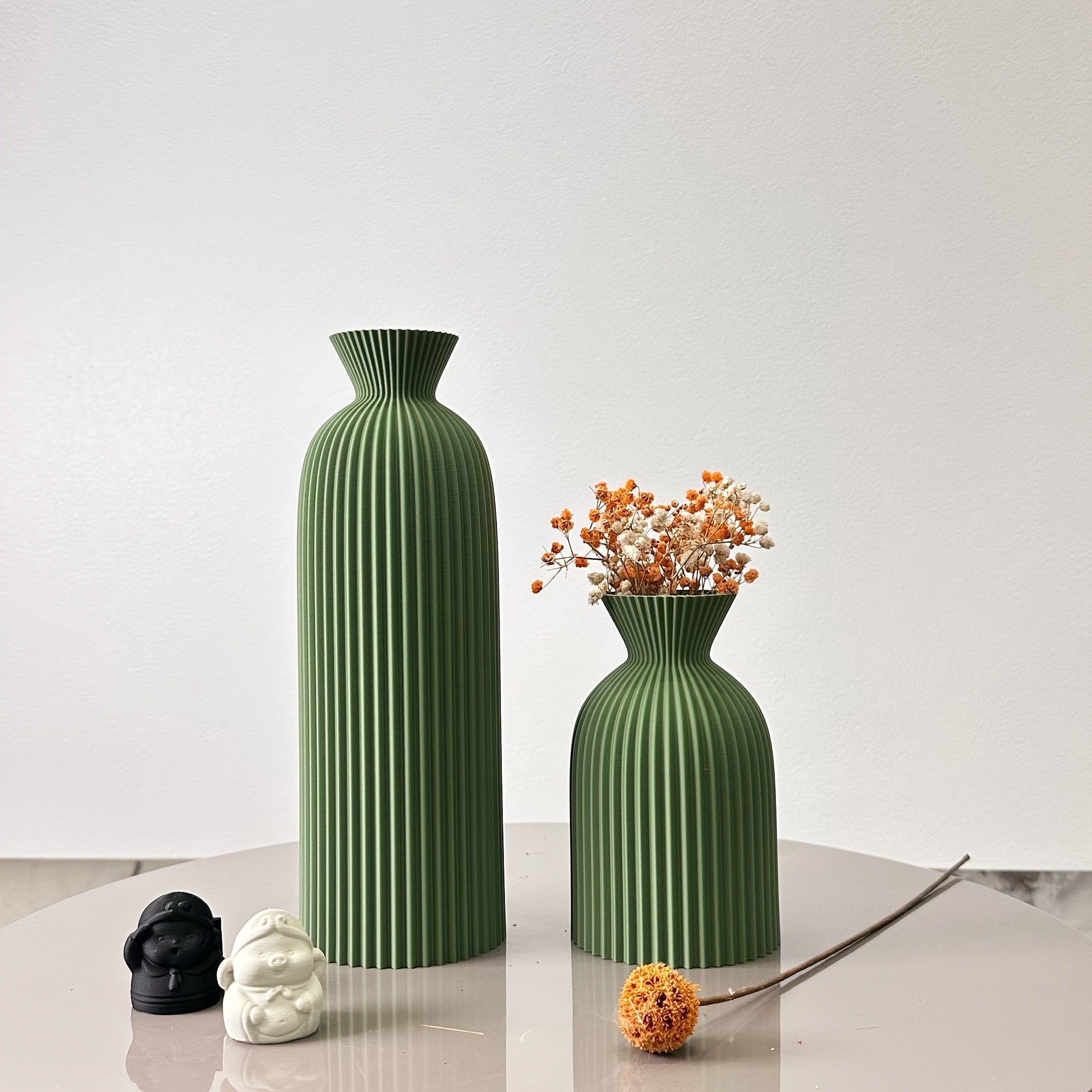 Set van 2 Bohemian Wavy Vazen voor Droge Bloemen – Kunststof Cilinder Vazen voor Thuis en Kantoor