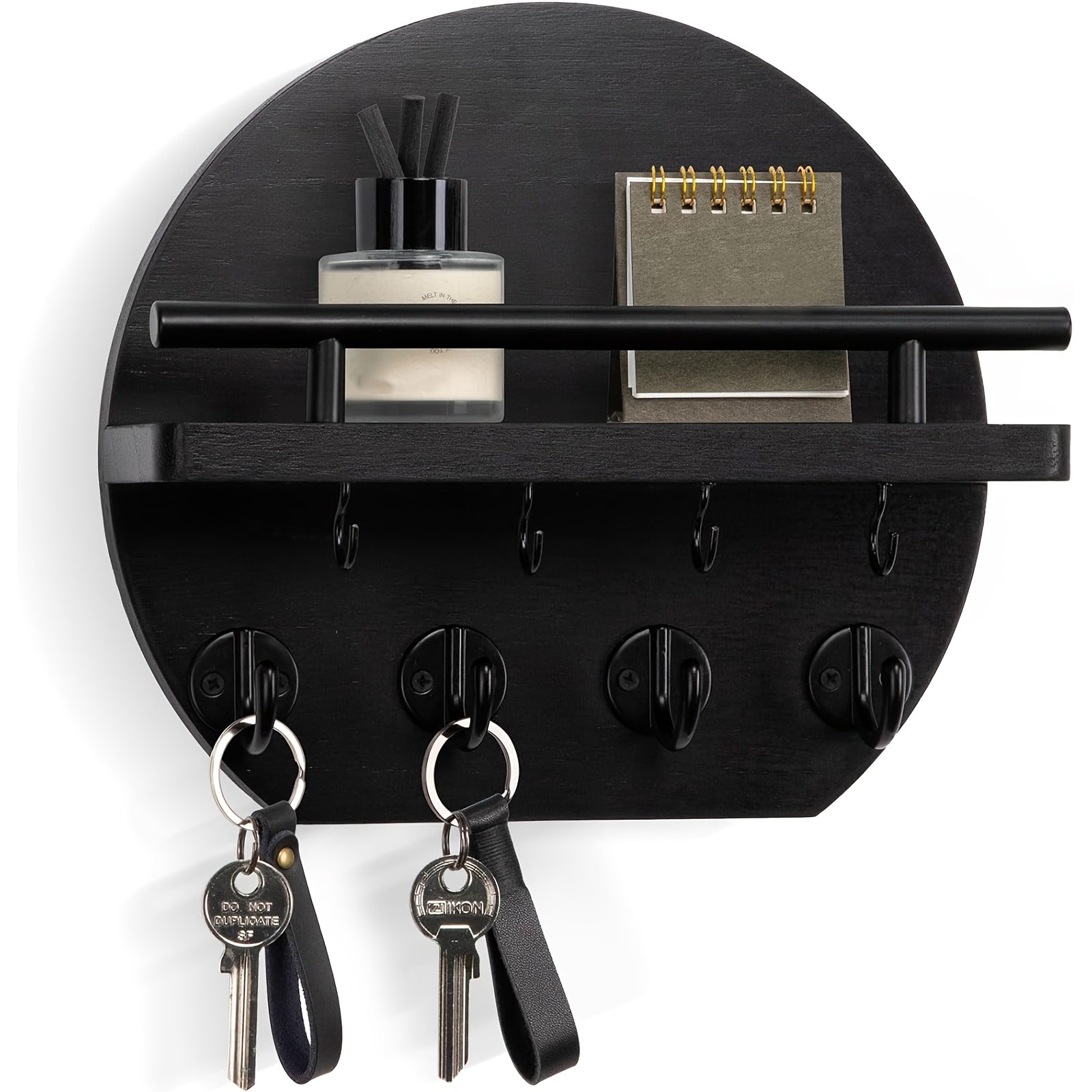 Houten Sleutelhoofd met Plank en 8 Haken - Rustieke Muurorganizer voor Sleutels en Accessoires