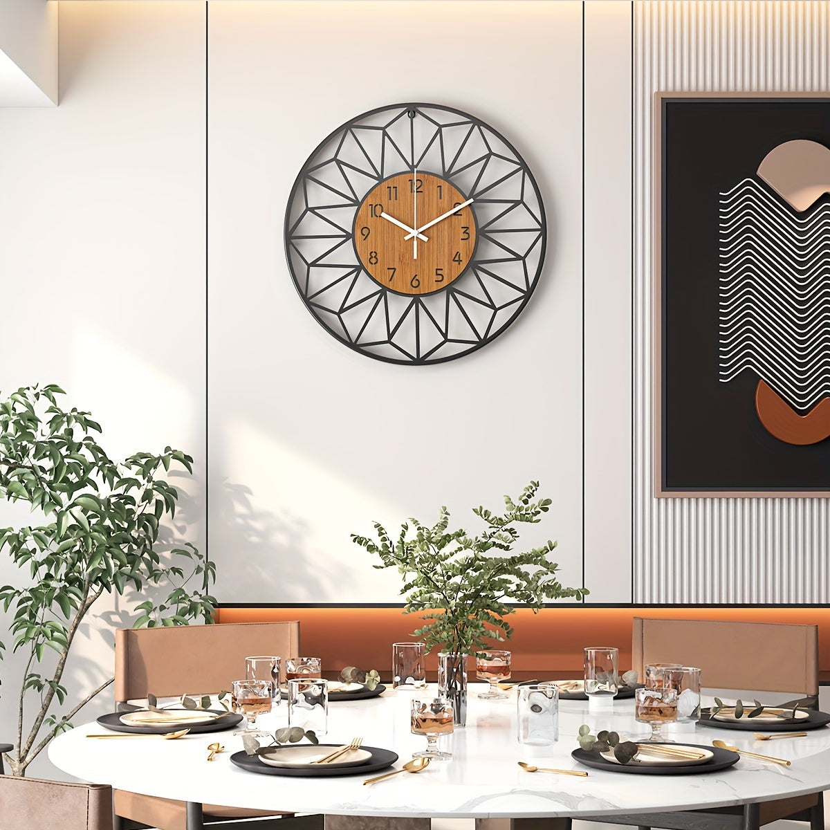 Stille Metalen Wandklok met Houtkorrelontwerp – Verkrijgbaar in 12/14/16 Inch voor Woonkamer en Slaapkamer