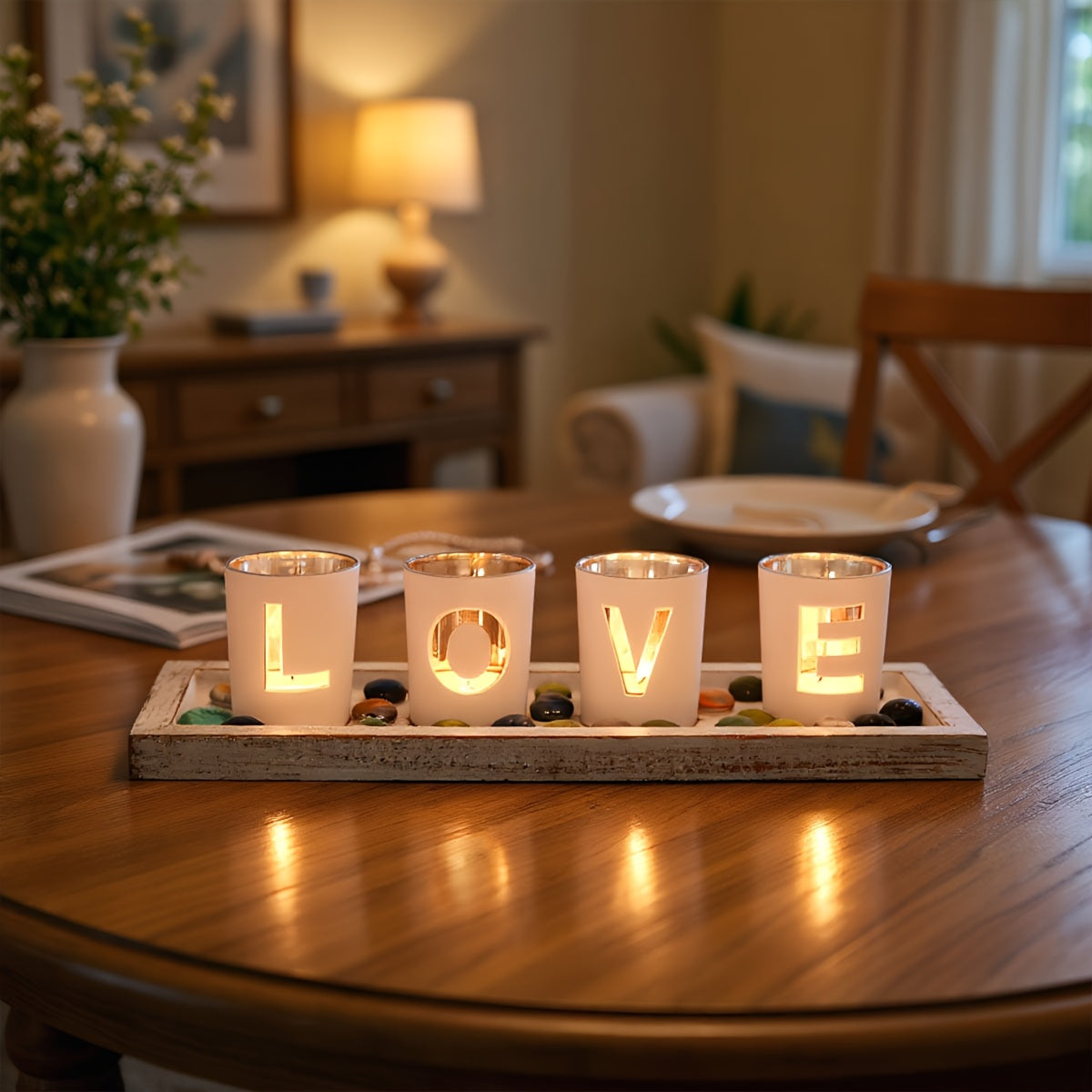 Houten en Glazen Kaarshouder - Creatief en Decoratief voor Thuis