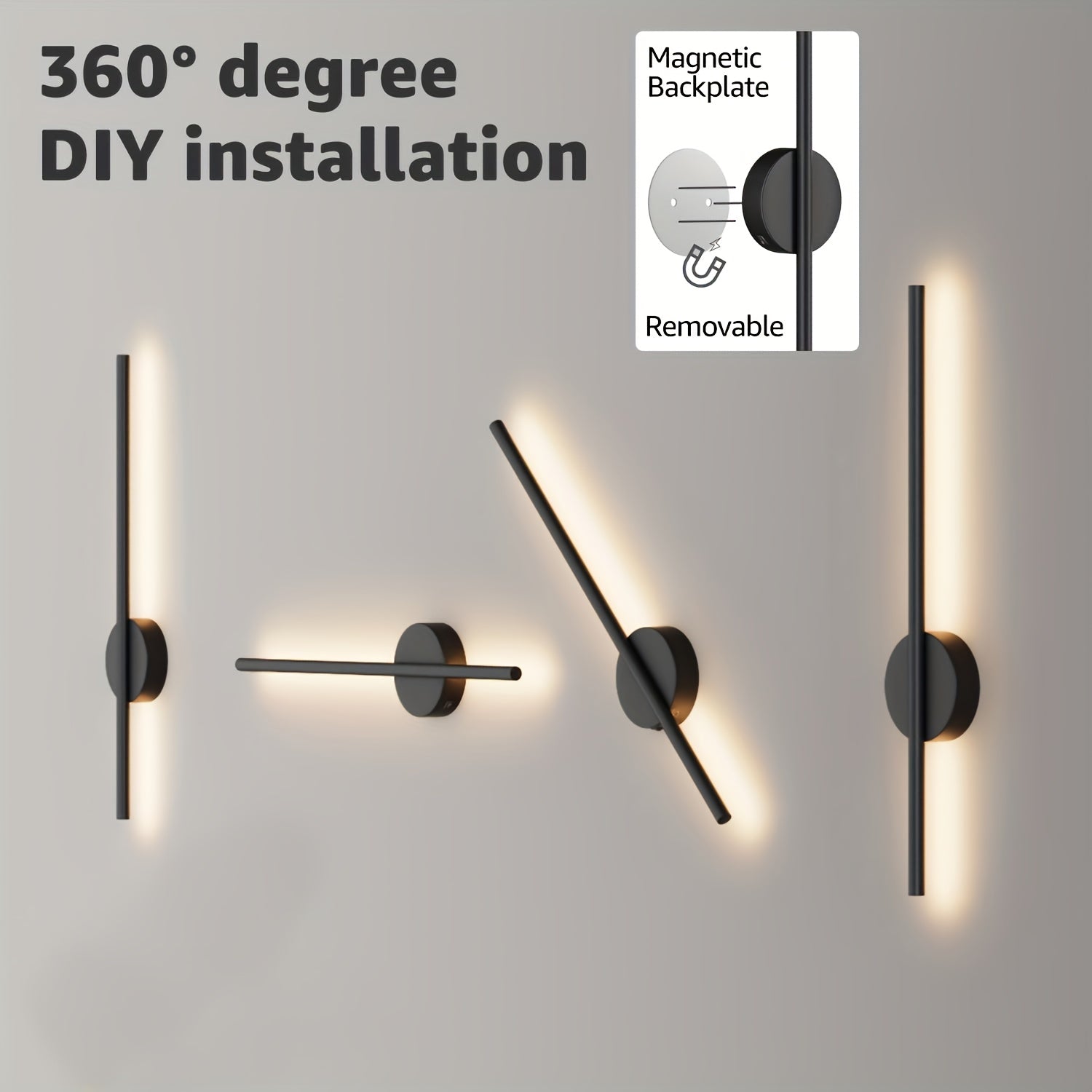 Moderne Wandlamp Zwart met Afstandsbediening en Dimbaar 3-Kleuren Licht – Draadloze Muurlamp voor Binnengebruik