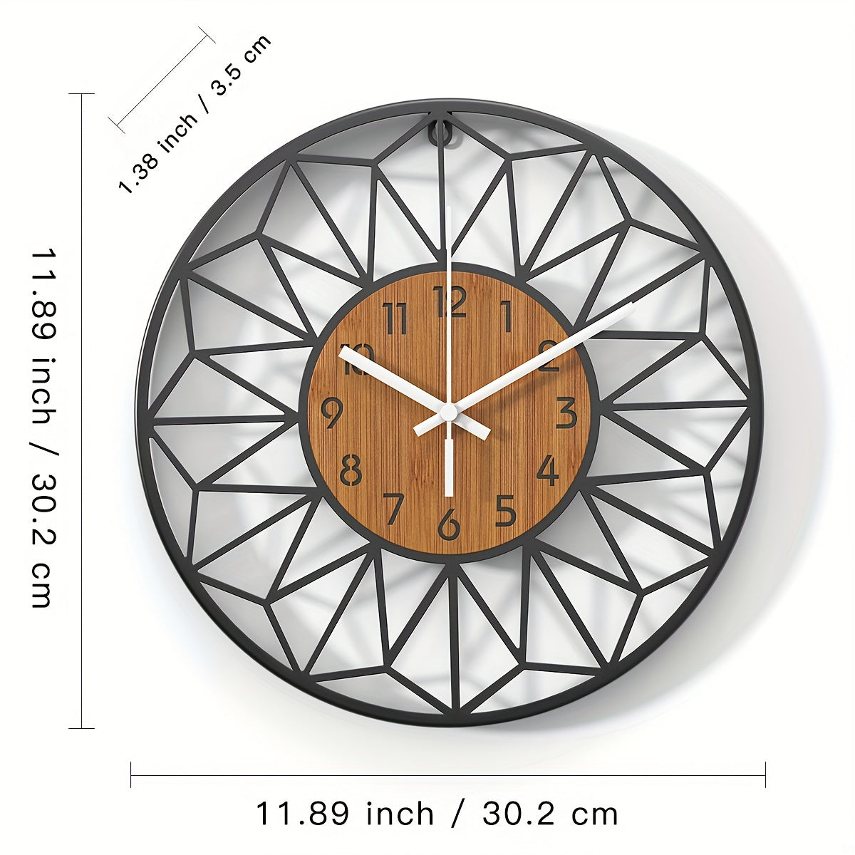 Stille Metalen Wandklok met Houtkorrelontwerp – Verkrijgbaar in 12/14/16 Inch voor Woonkamer en Slaapkamer