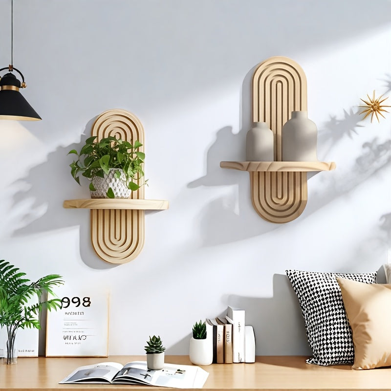 Boheemse Muurplanken van Natuurlijk Hout voor Badkamer en Woonruimte – Eenvoudige Muurmontage Planken