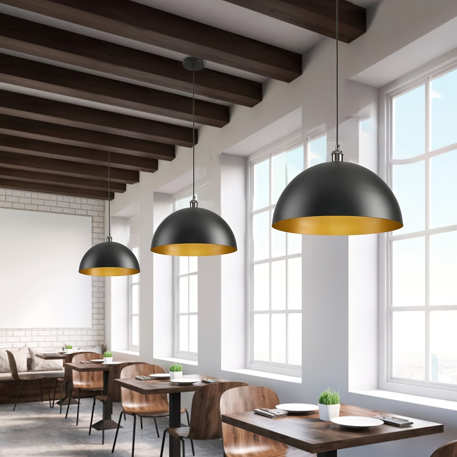 Industriële Hanglamp Zwart en Goud voor Eettafel en Slaapkamer – 45 cm Metaal met Mat Afwerking