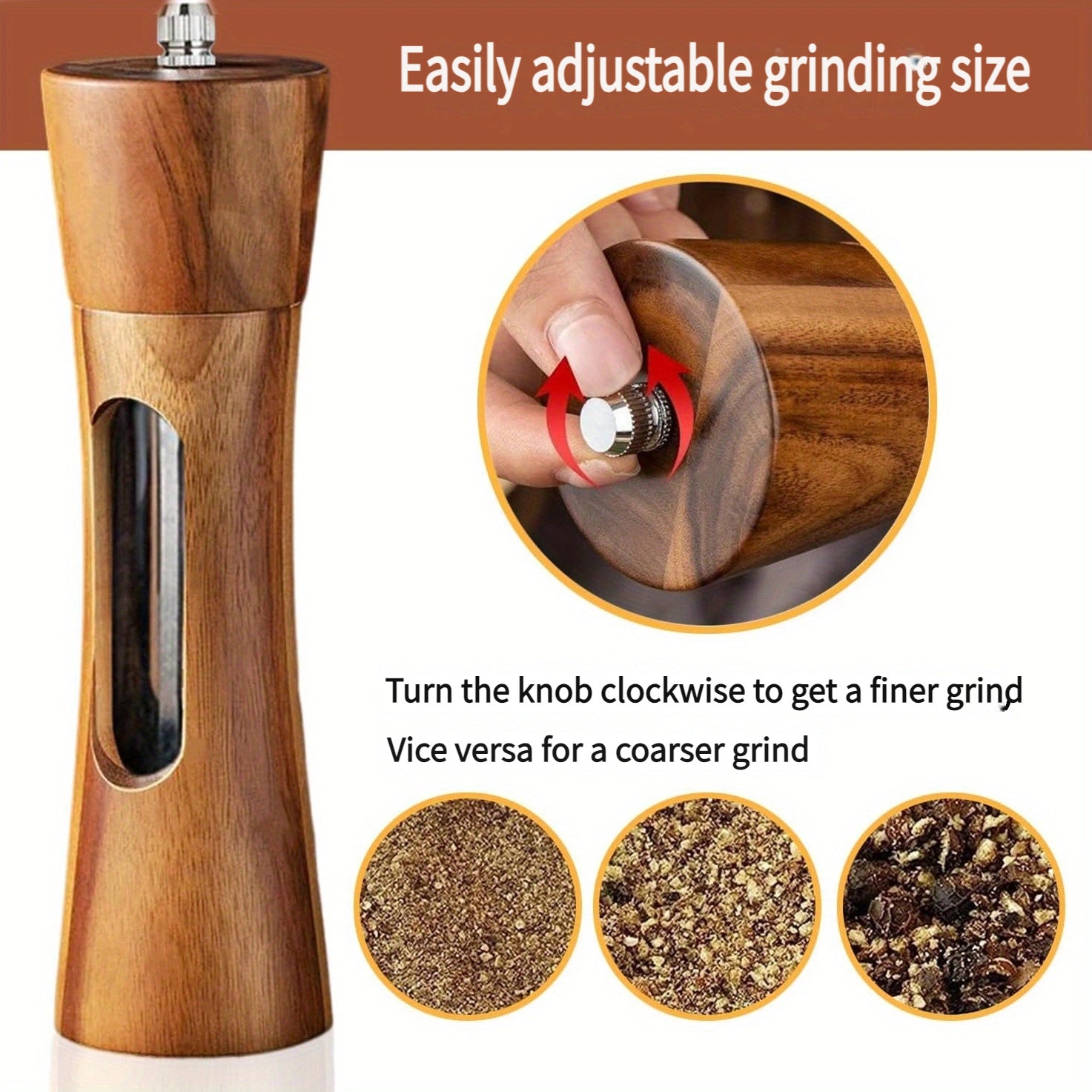 Houten Peper en Zout Molen Set – Handmatige Keuken Molens met Gratis Basis, Lepel en Borstel