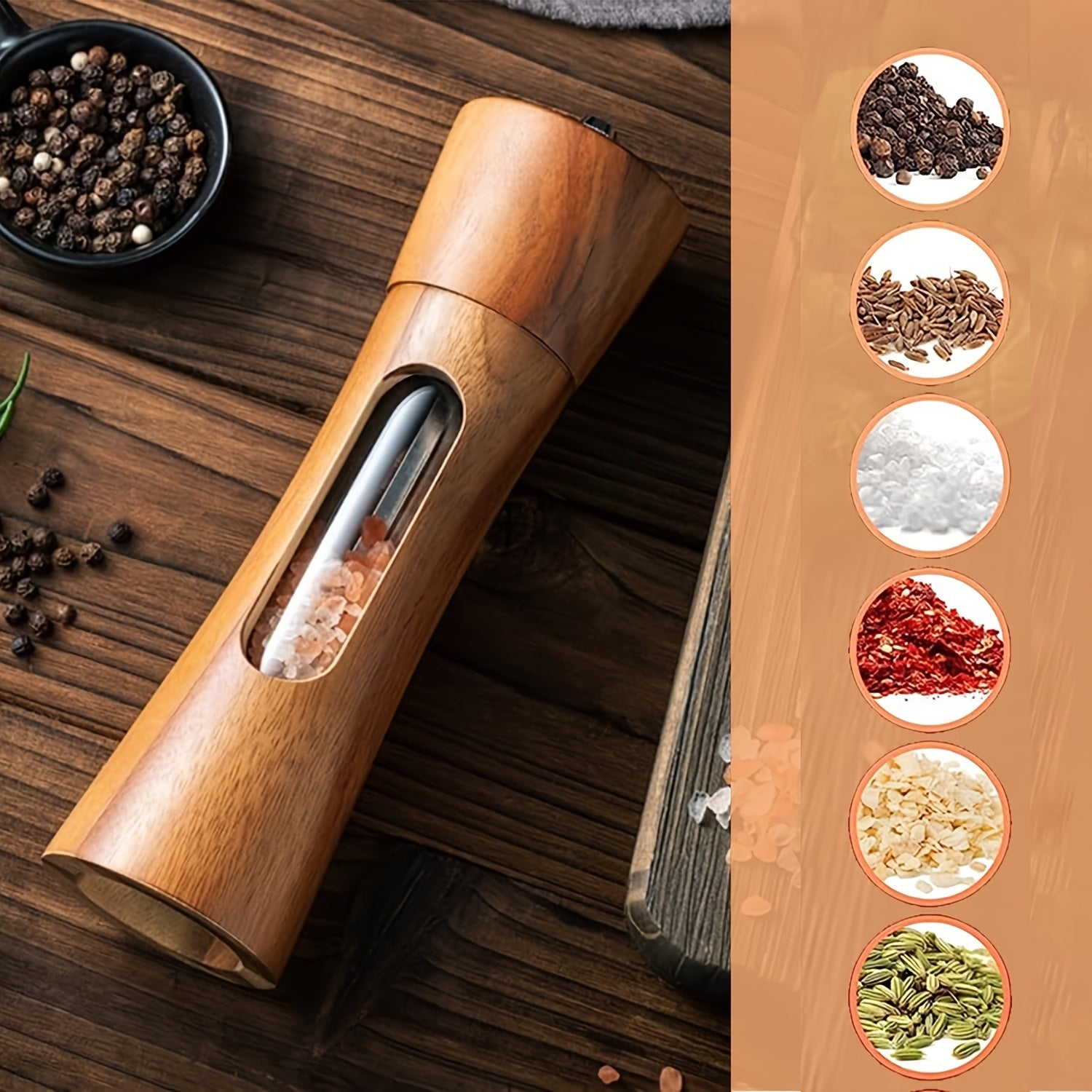 Houten Peper en Zout Molen Set – Handmatige Keuken Molens met Gratis Basis, Lepel en Borstel