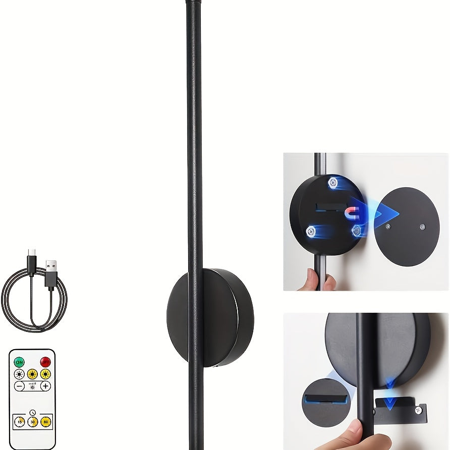 Moderne Wandlamp Zwart met Afstandsbediening en Dimbaar 3-Kleuren Licht – Draadloze Muurlamp voor Binnengebruik