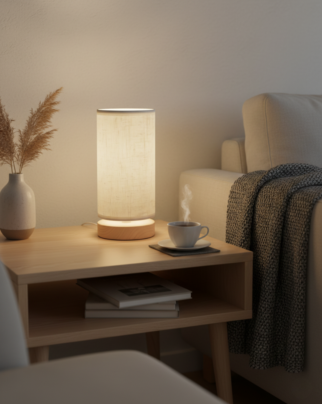 Moderne Linnen Tafellamp met LED Verlichting