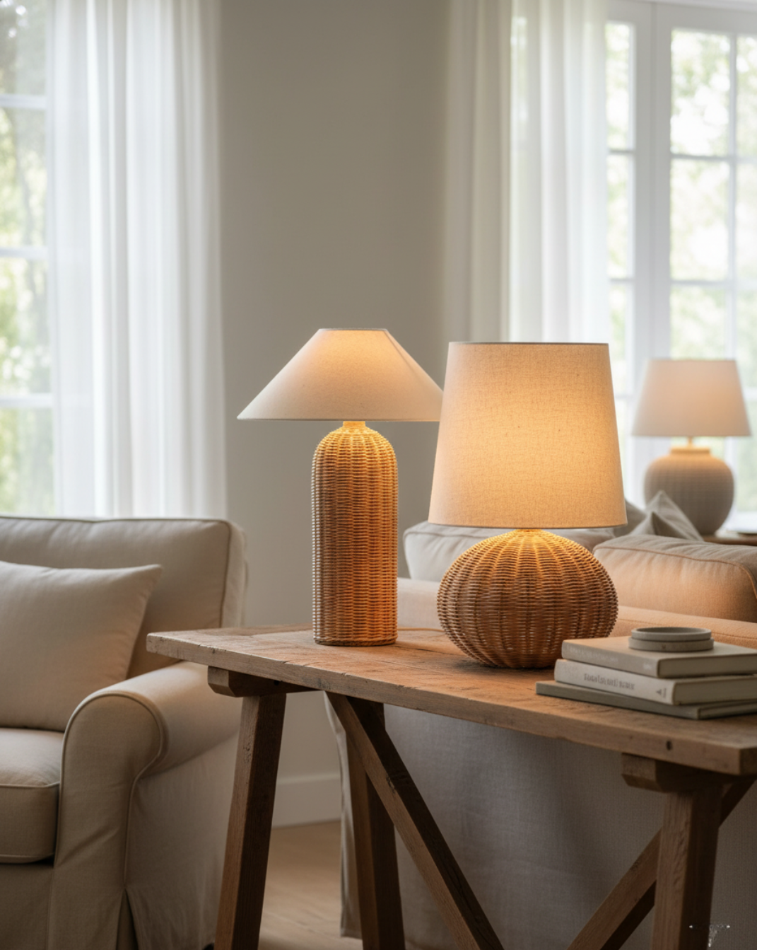 Wabi-Sabi Rattan Tafellamp – Authentieke Geweven Bedlamp