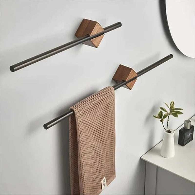 Verstelbare RVS Handdoekhouder met Houtafwerking – Eenvoudige Wandmontage voor Badkamer