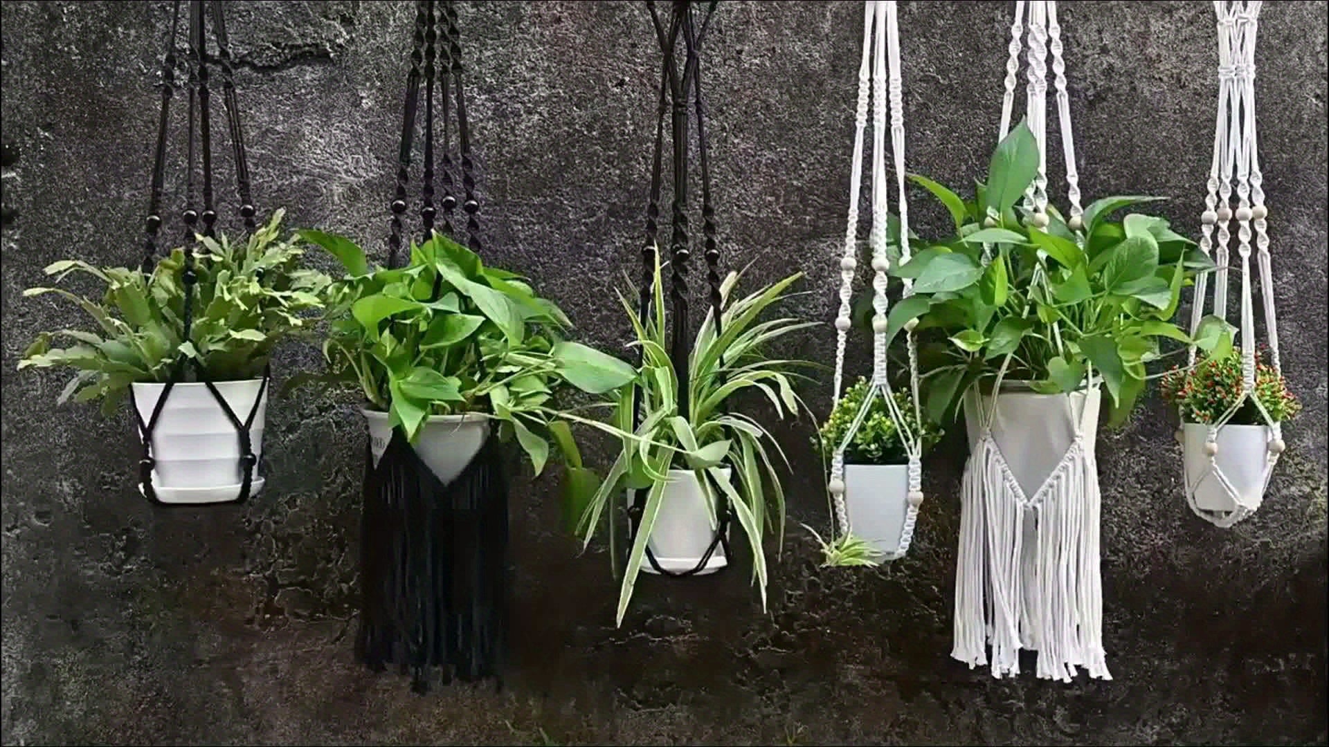Handgeweven Macramé Plantenhangers Set van 5 – Boheemse Stijl voor Binnen en Buiten met Kwastdecoratie