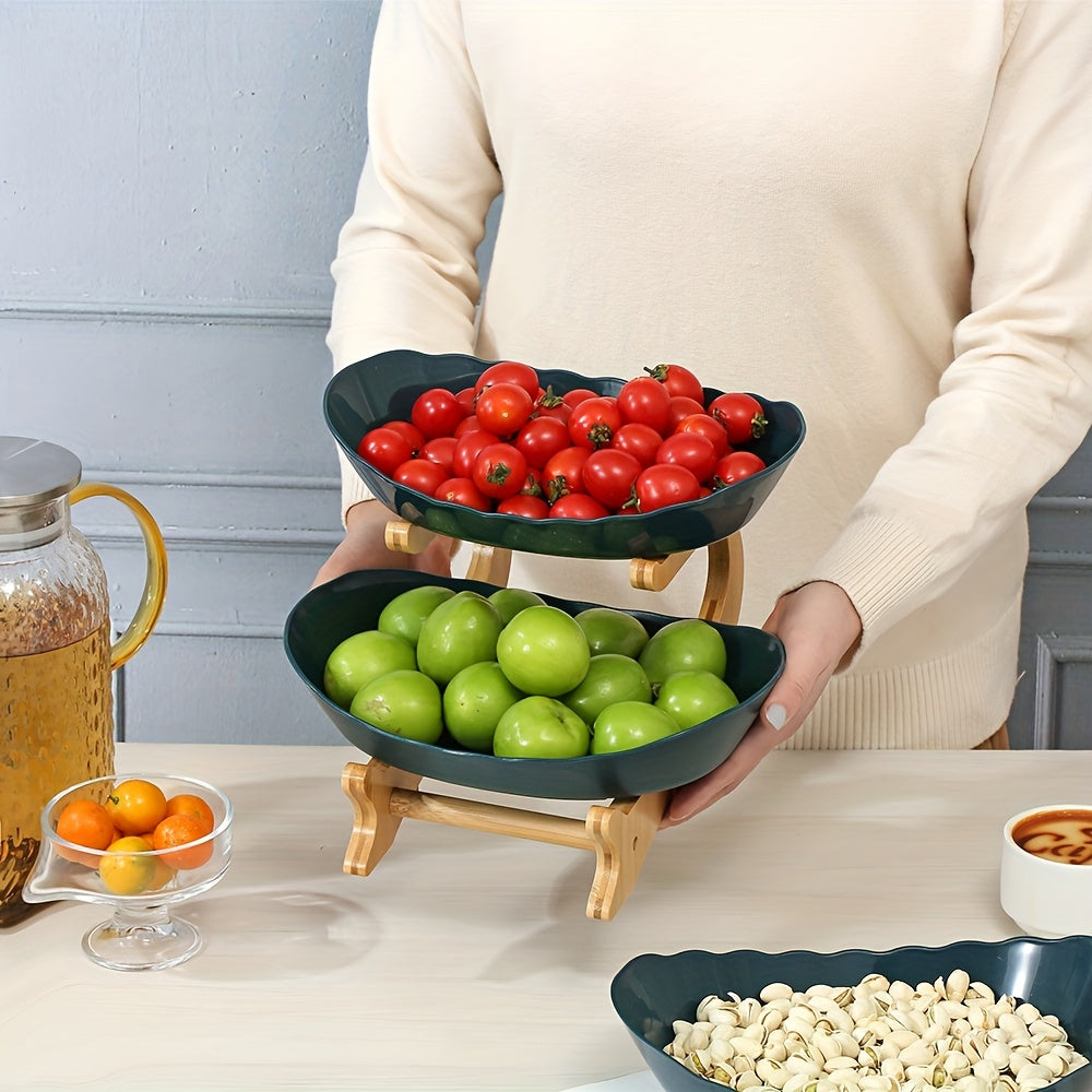 Creatieve Twee-Laags Keuken Fruitmand van Bamboe met Grote Capaciteit – Europese Stijl