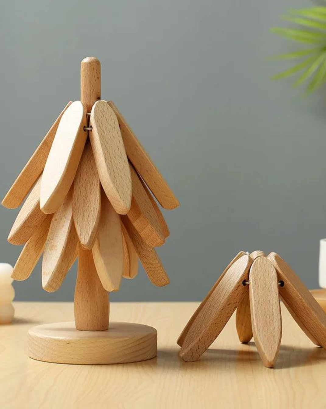 massief Houten onderzetters set - kerstboom stijl