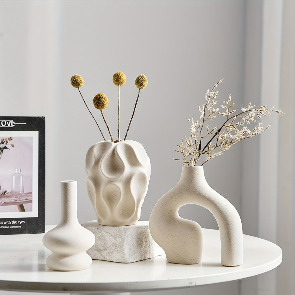 Boho Keramische Vazen Set - Trendy Geometrische Decoratie voor Interieur