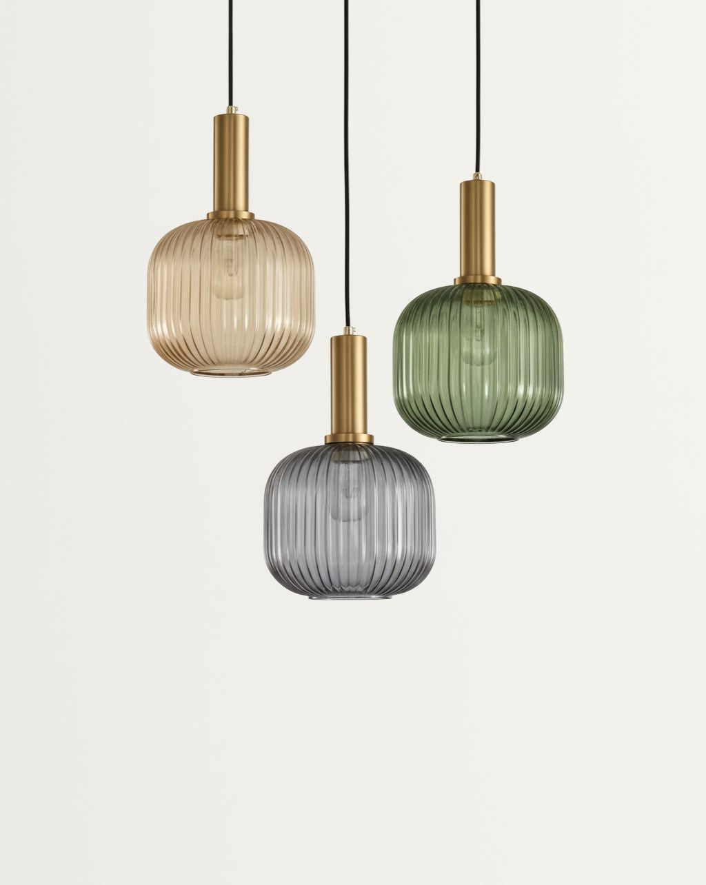 Moderne Boerderijstijl Hanglamp met Gestreepte Glaslampen en Gouden Afwerking - Semi Flush Mount