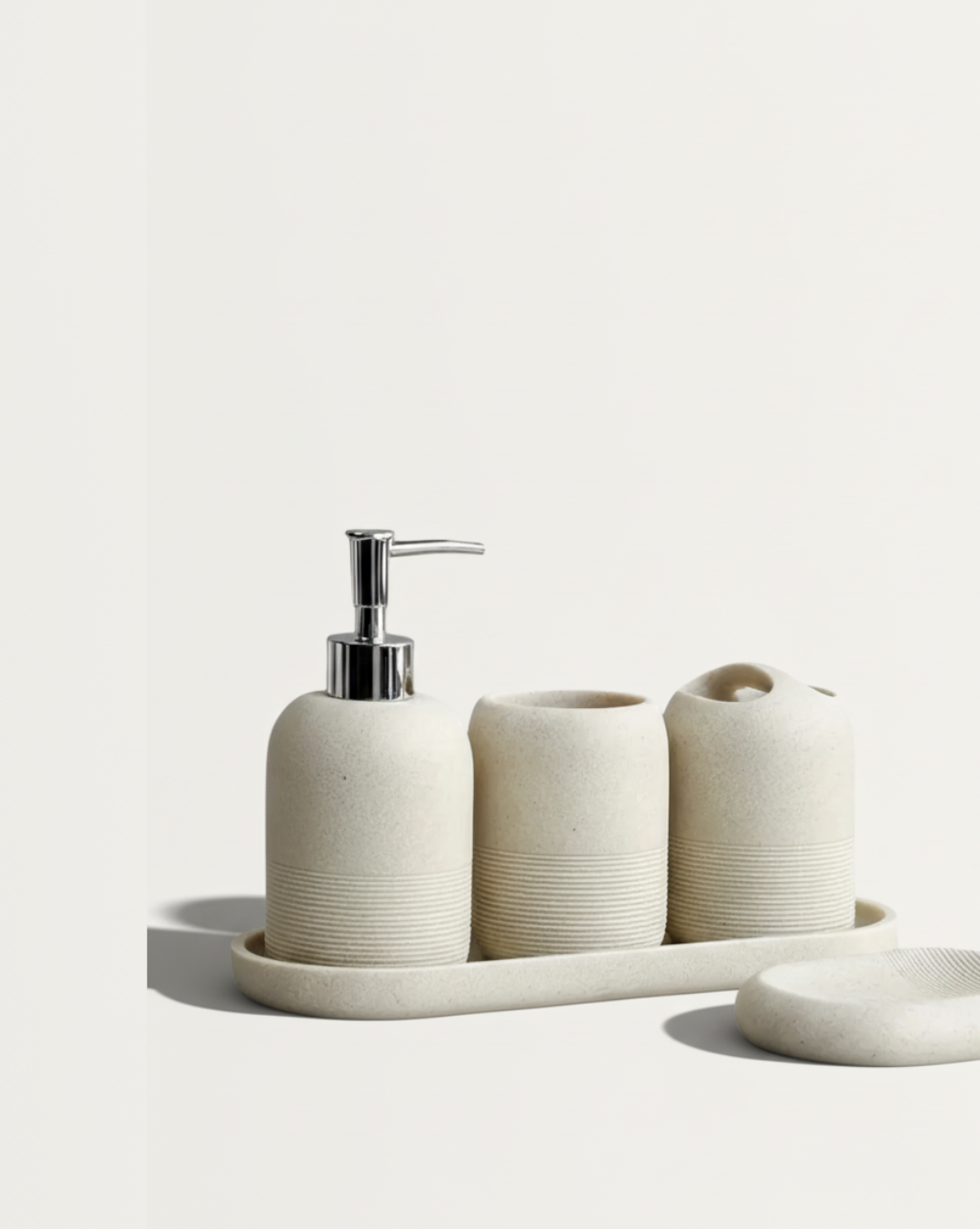 5-Delige Badkamerset met Gele Zandsteen Textuur — Luxe Badkameraccessoires Set - Maison Roze