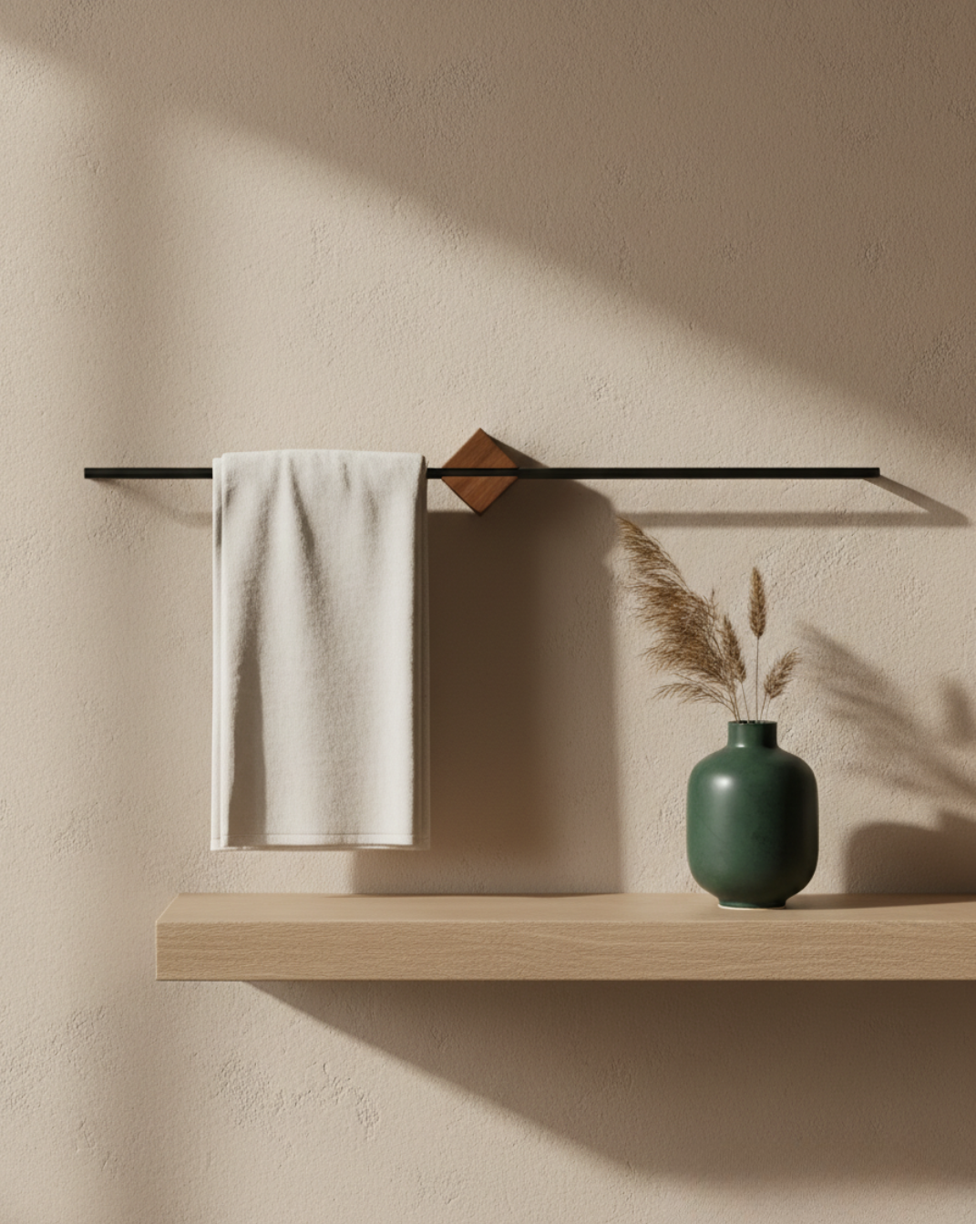 Uitschuifbaar Handdoekrek RVS – Verstelbare Wandmontage met Houtlook