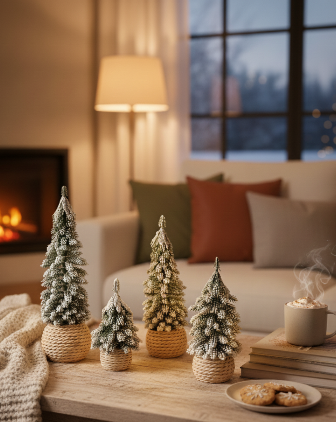 Kunstmatige Mini Kerstboom met Besneeuwde Takken & Juten Basis