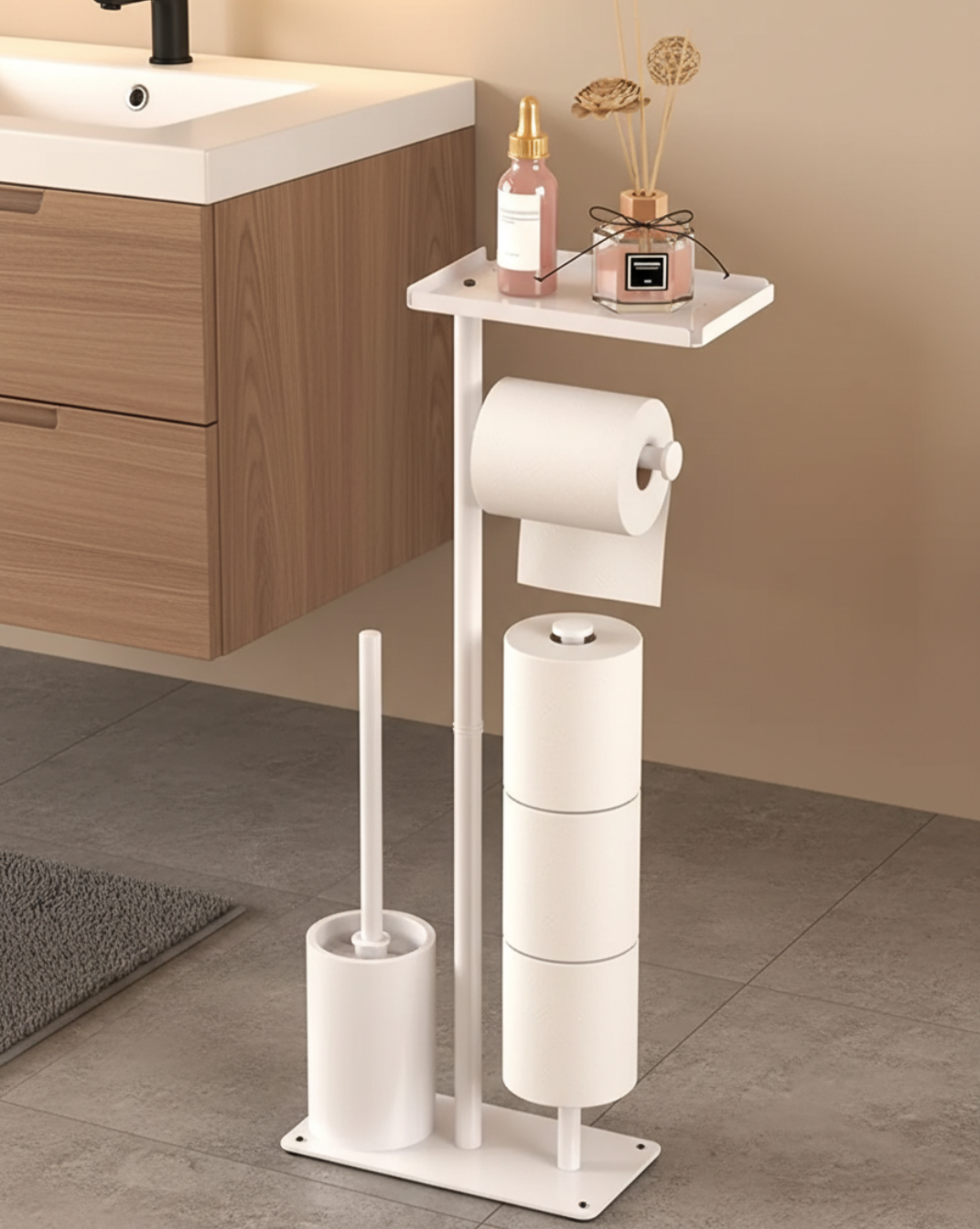 Toiletrolhouder Vrijstaand met Opbergruimte – Minimalistische Toiletpapierhouder