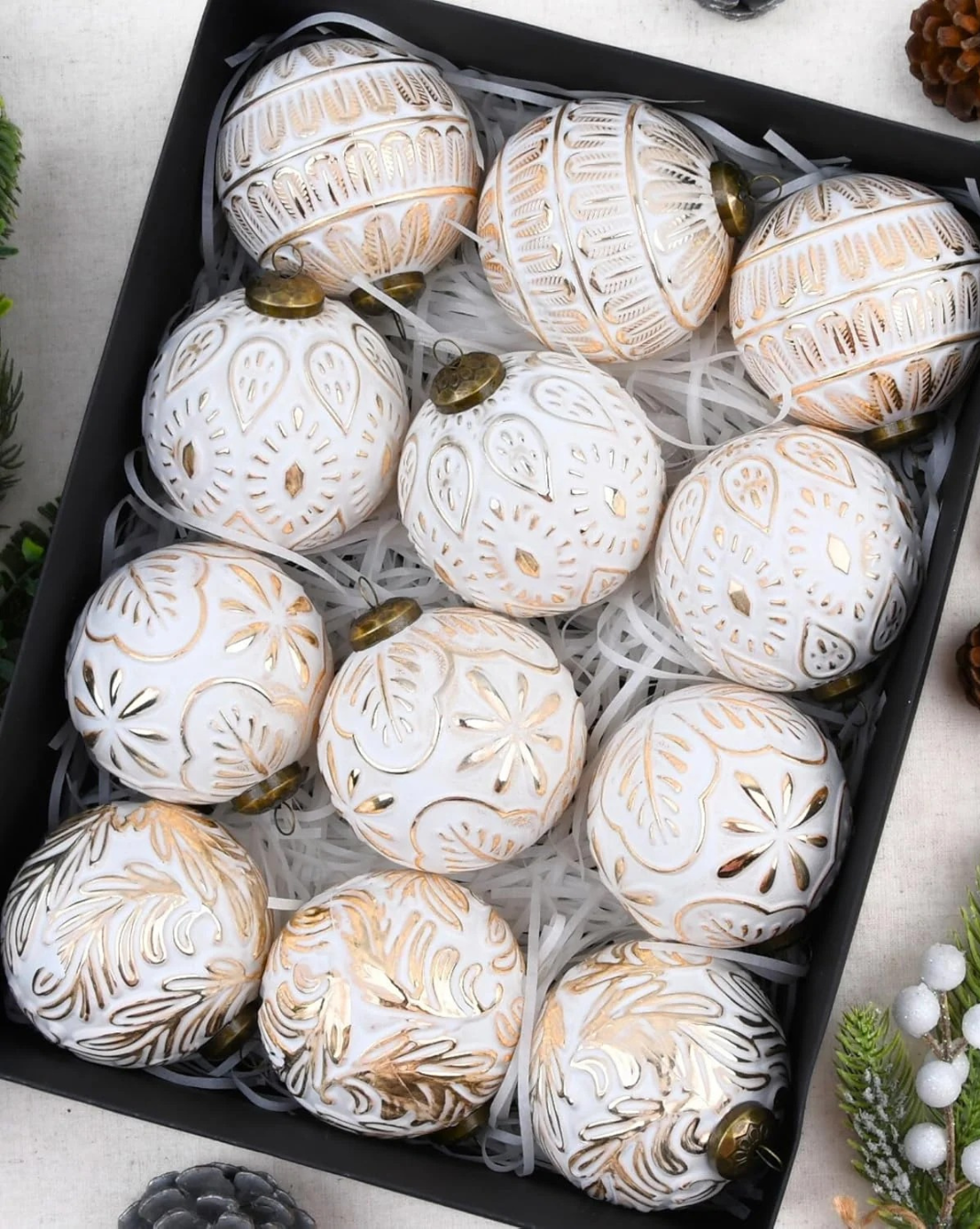 Vintage Kerstballen-Set – 12 Stuks