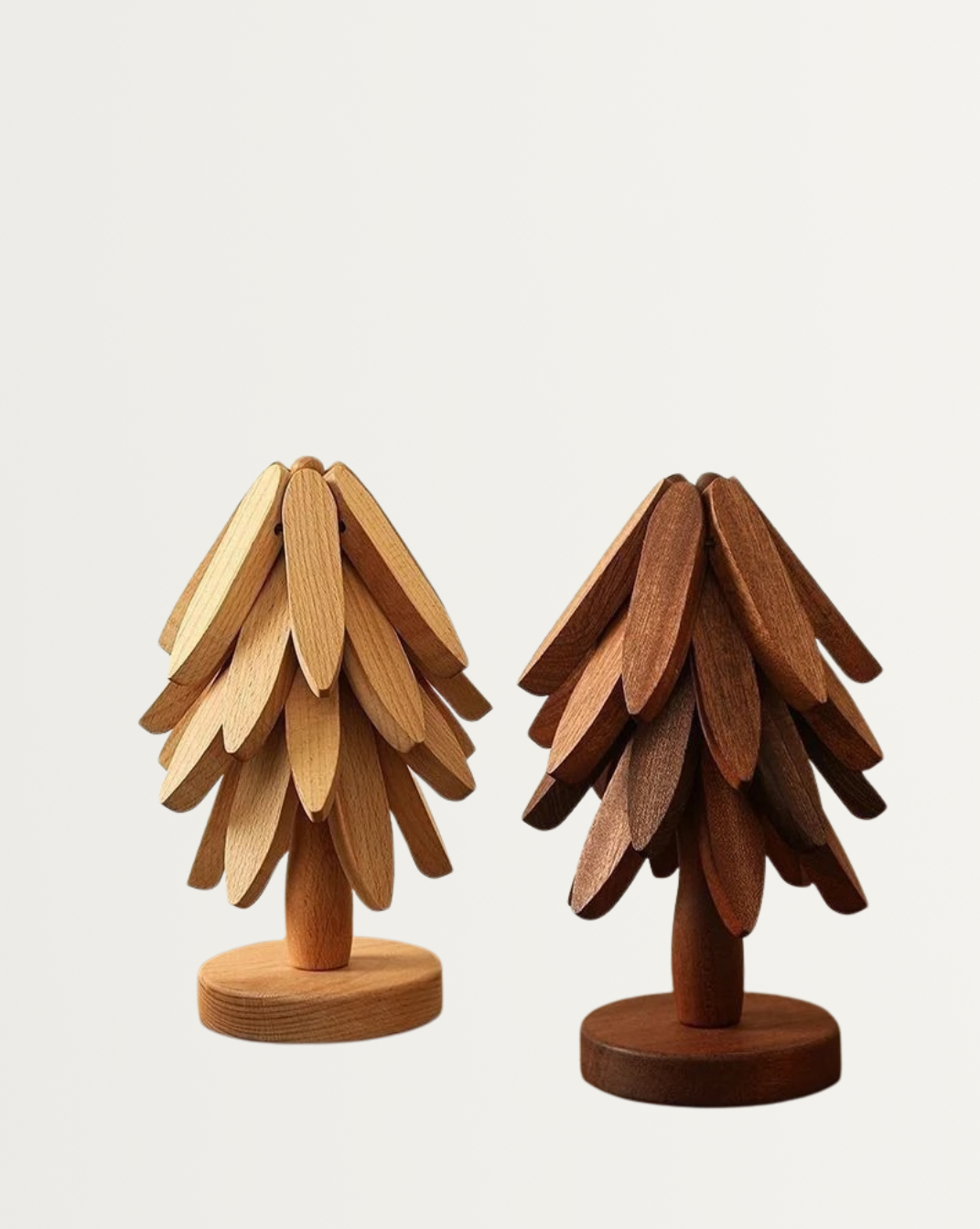 massief Houten onderzetters set - kerstboom stijl