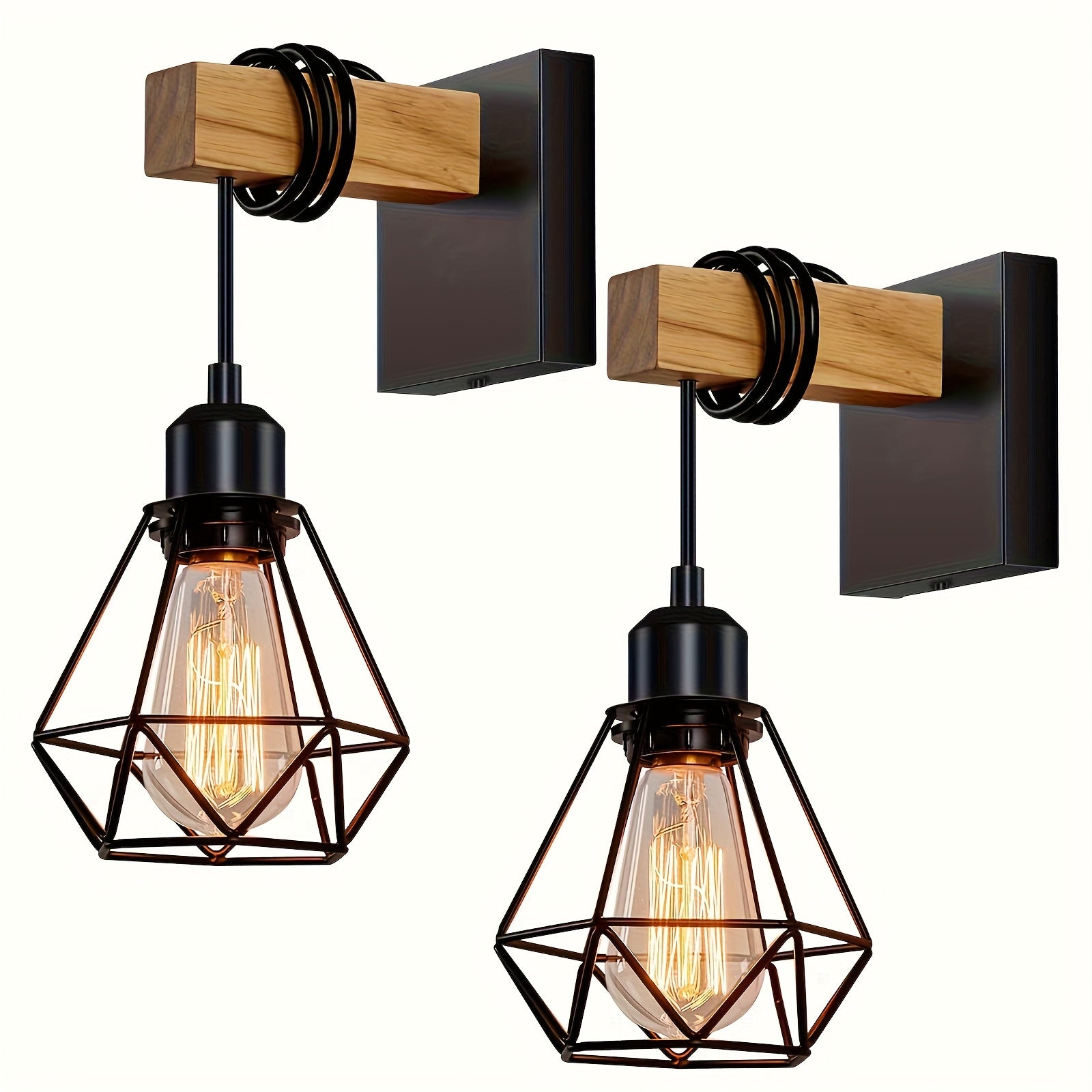 Set van 2 Vintage Metalen Wandlampen met Kooi – Rustieke Industriële Verlichting voor Slaapkamer en Gang
