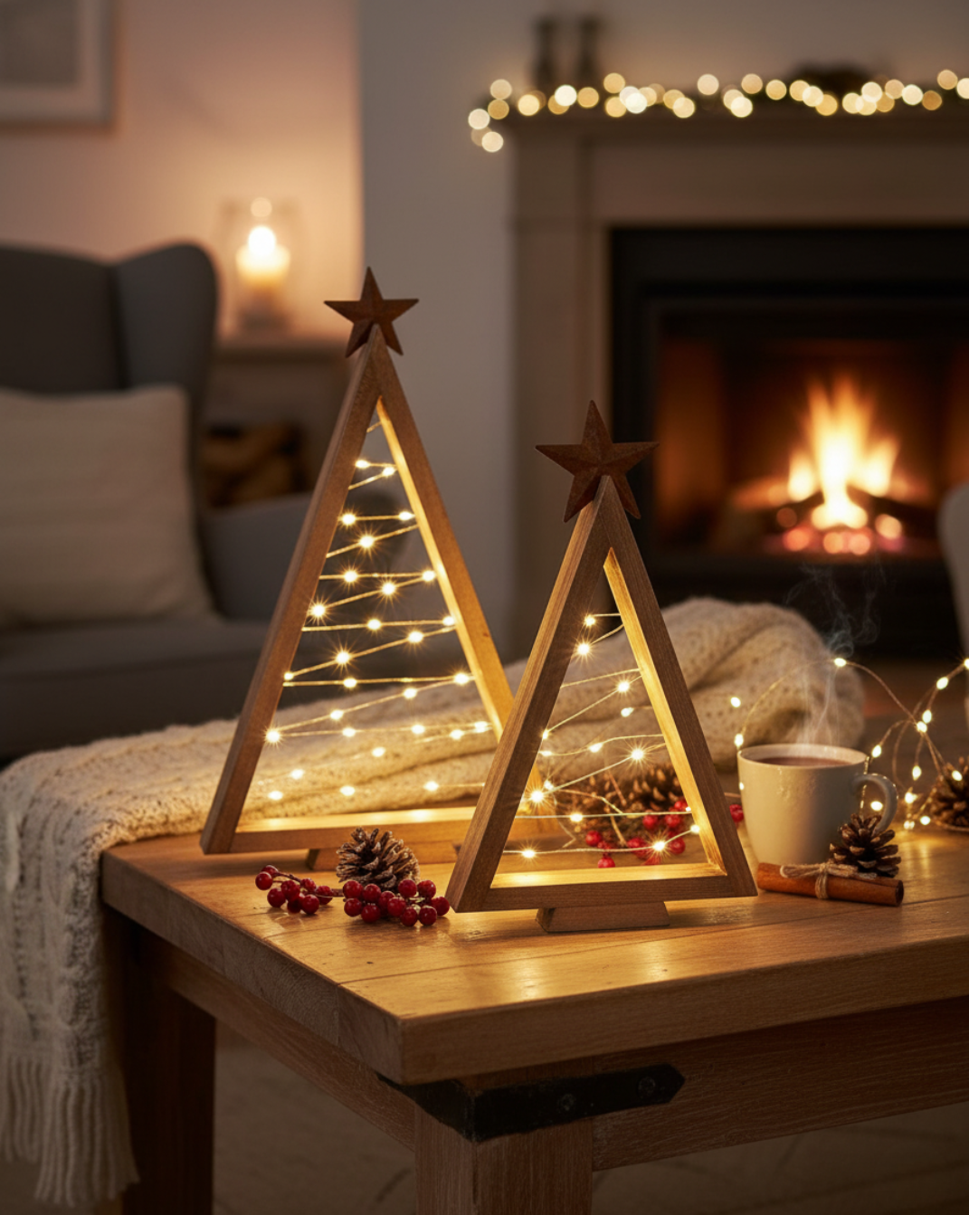 Houten LED kerstboom - feestelijke tafeldecoratie