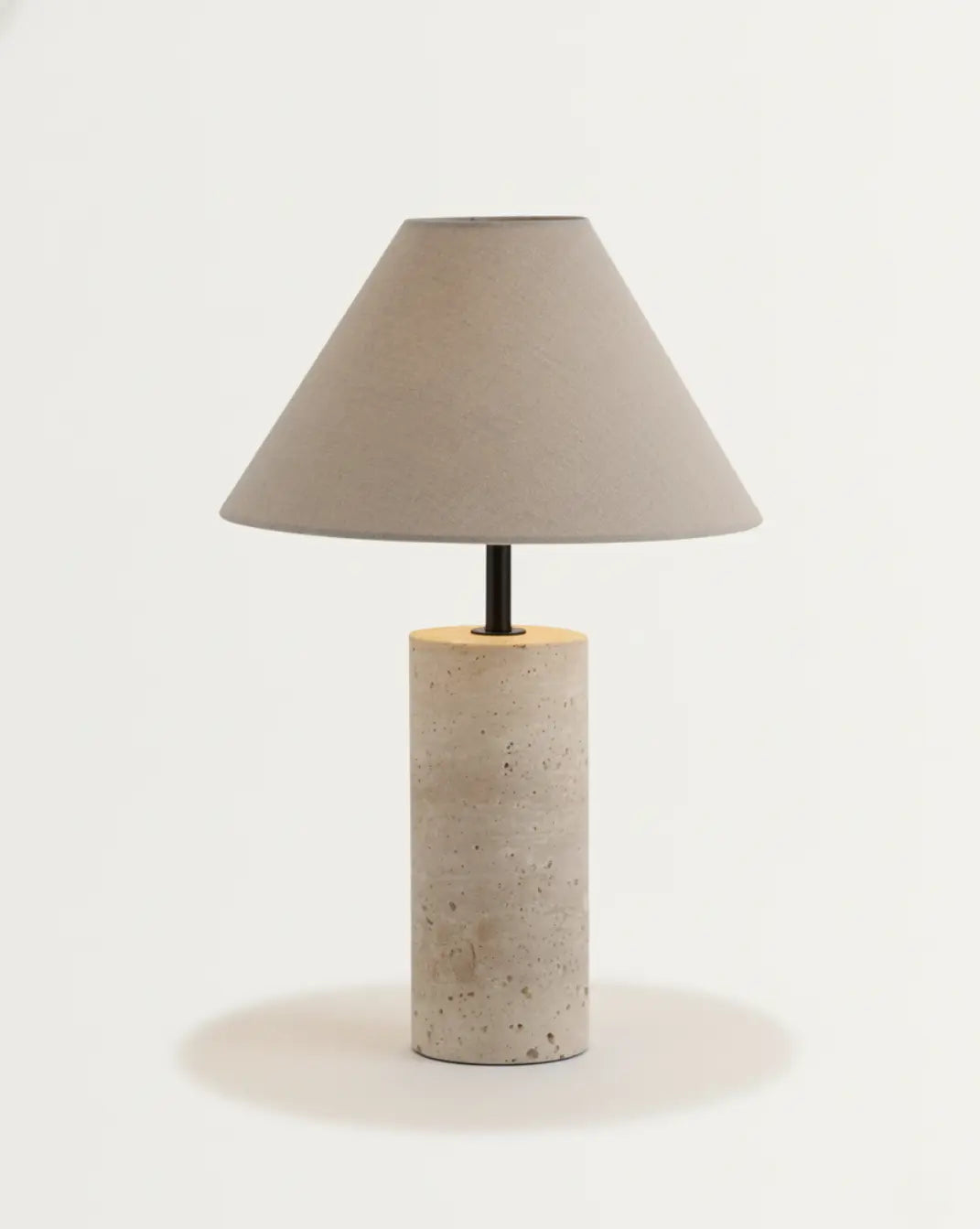 Travertijn Tafellamp – Gele Natuursteen & Stoffen Kap Maison Roze