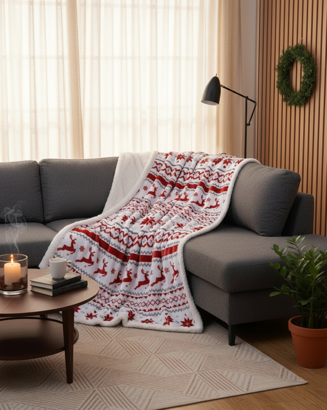 Witte pluche kerst deken