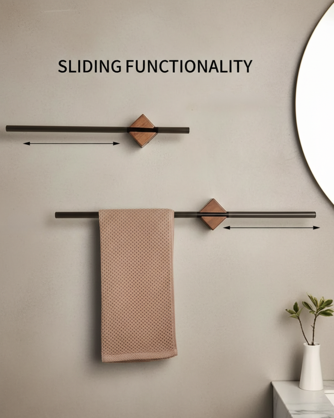 Uitschuifbaar Handdoekrek RVS – Verstelbare Wandmontage met Houtlook