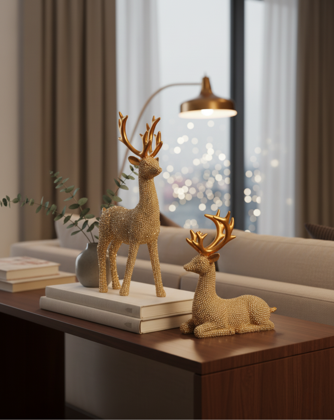 Festive Forest – Set van 2 Rendier-Beeldjes Goud