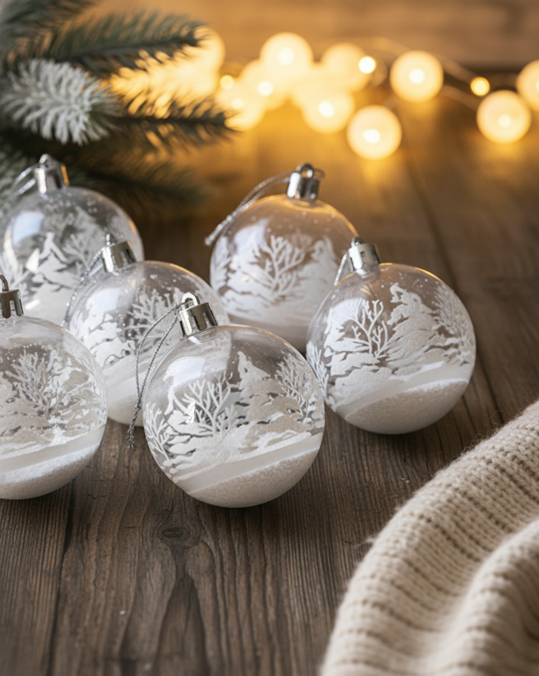 Plastic Kerstballen Set – Sneeuw-Design (6 stuks)