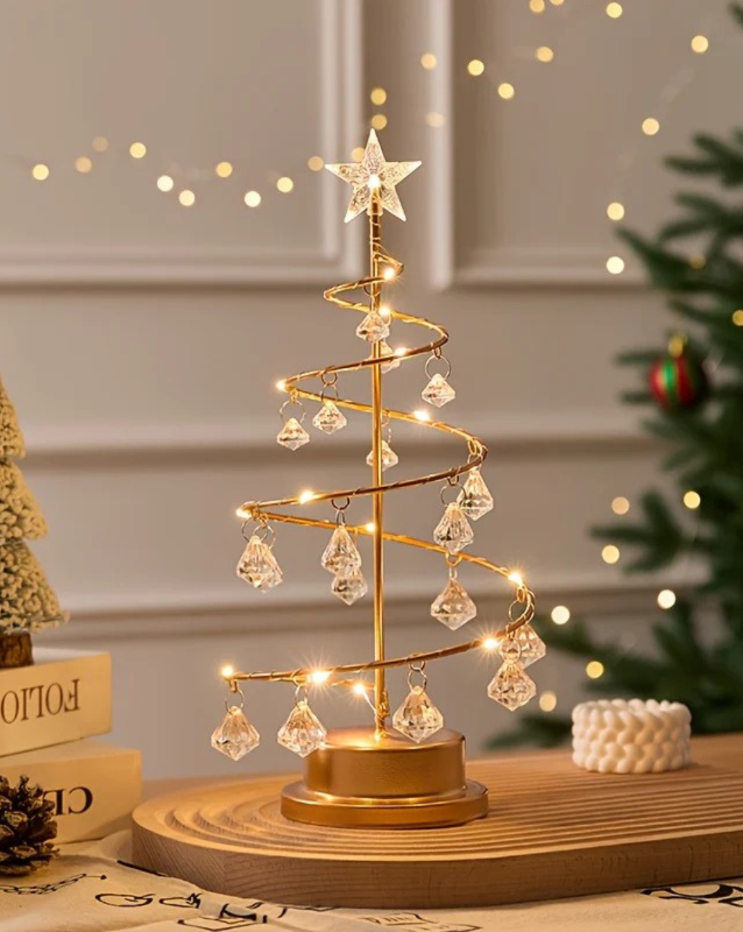 Koperdraad Kerstboom Nachtlampje – Kristal Hangornament