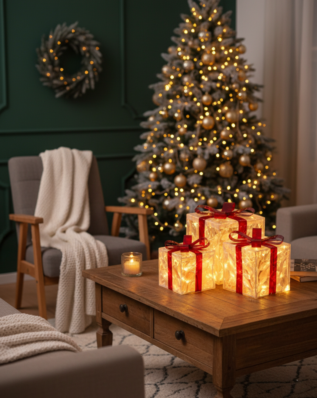 Set 3 Verlichte Cadeaudozen - feestelijke decoratie