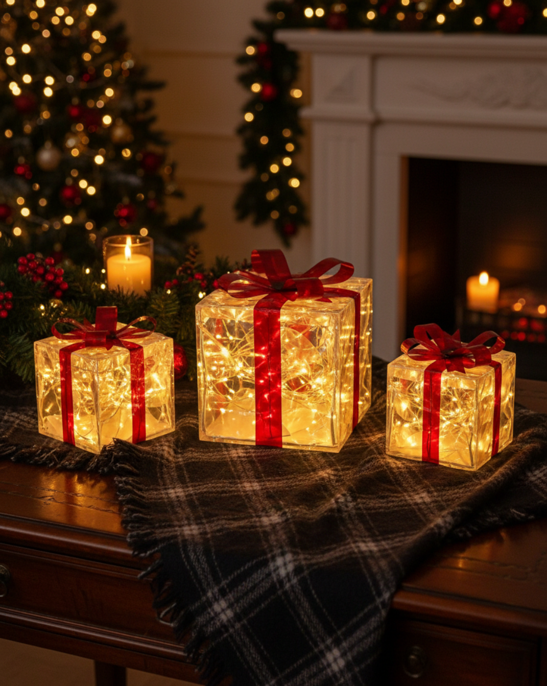 Set 3 Verlichte Cadeaudozen - feestelijke decoratie