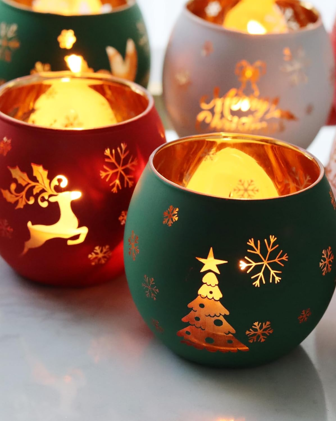 Set 6 Klassieke Kaarsenhouders – Gegraveerd Glas