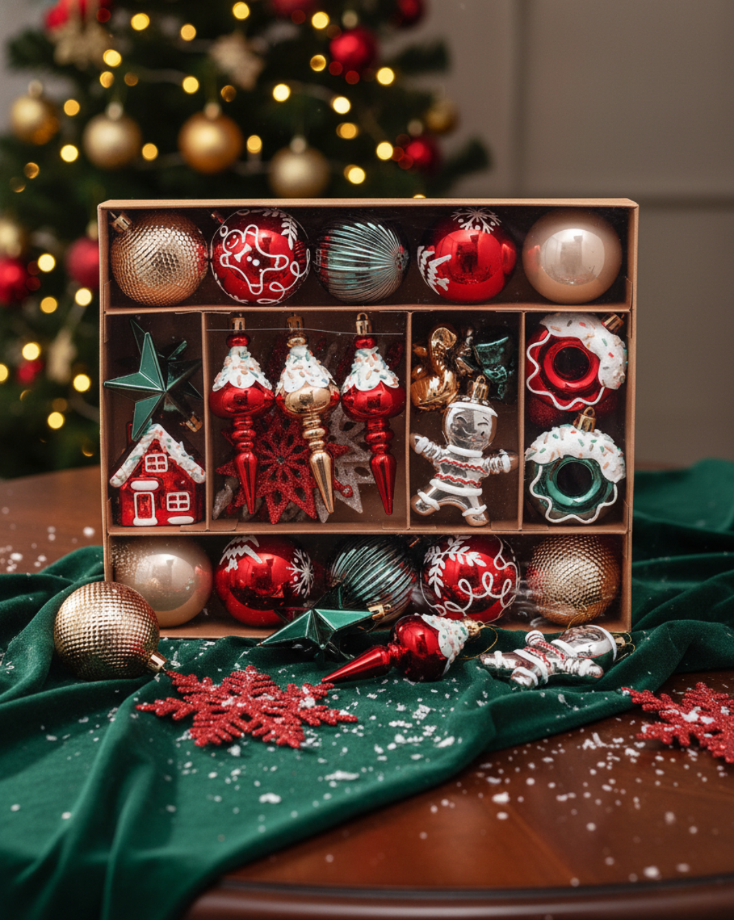 45-delige Kerstballen-Set met Sneeuwvlok & Gingerbread Decor