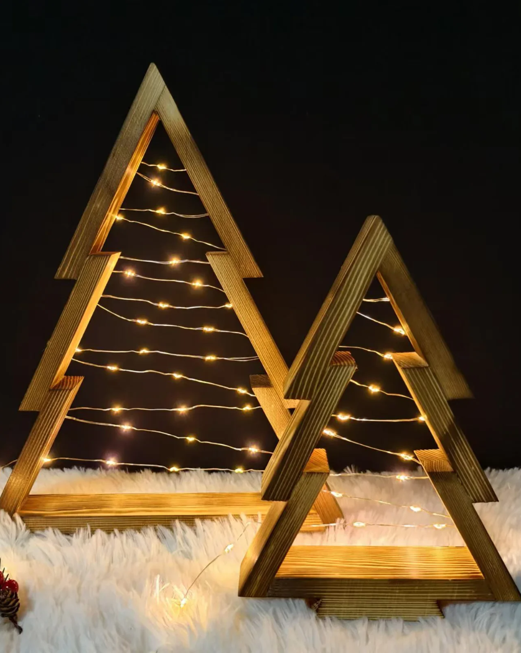Minimalistische houten kerstboom set - ingebouwde LED-verlichting