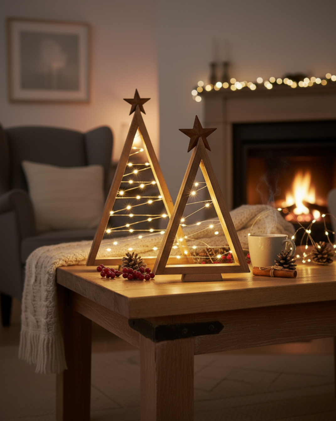 Houten LED kerstboom - feestelijke tafeldecoratie