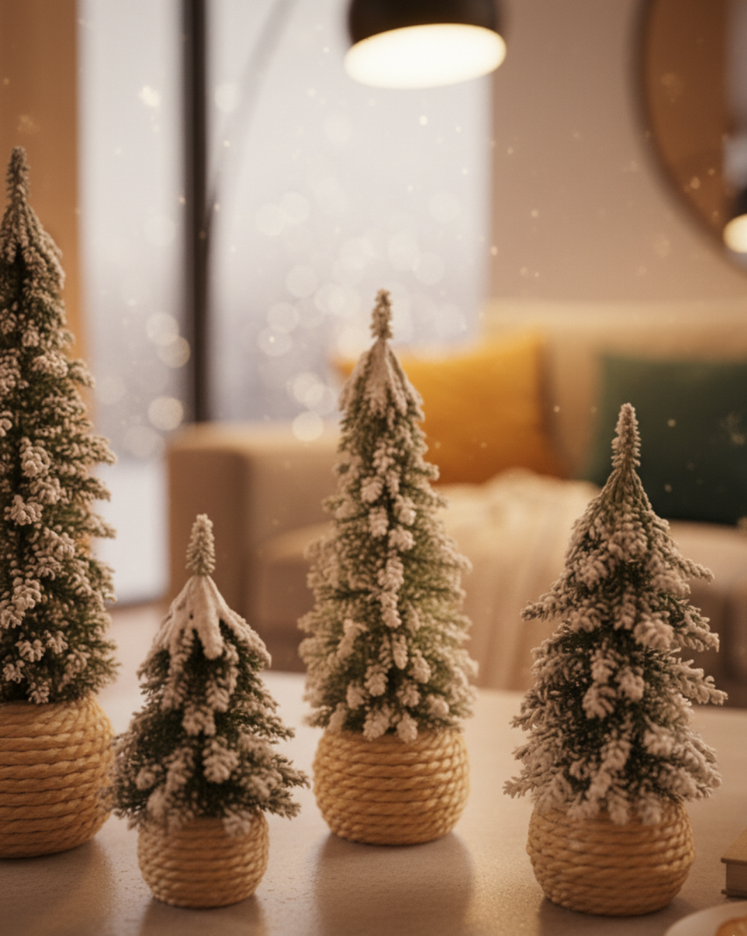 Kunstmatige Mini Kerstboom met Besneeuwde Takken & Juten Basis