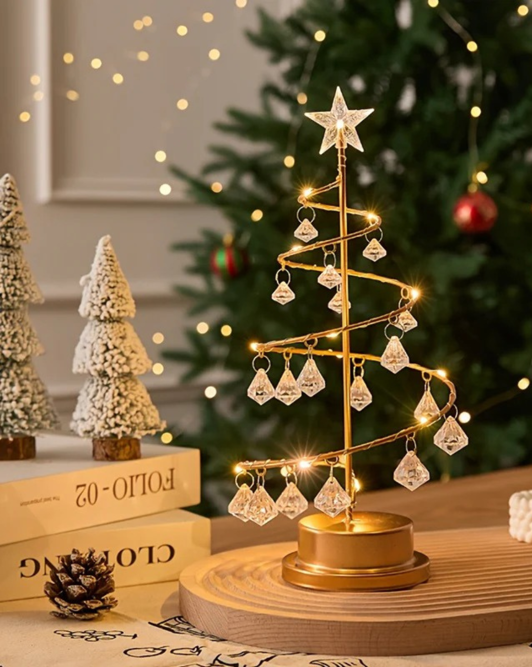 Koperdraad Kerstboom Nachtlampje – Kristal Hangornament