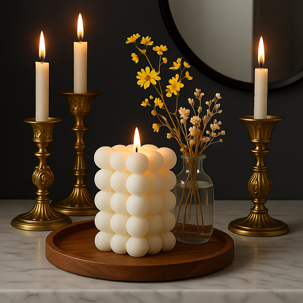 Artistieke Vierkante Kaars - Natuurlijk Sojawas Met Vanillegeur